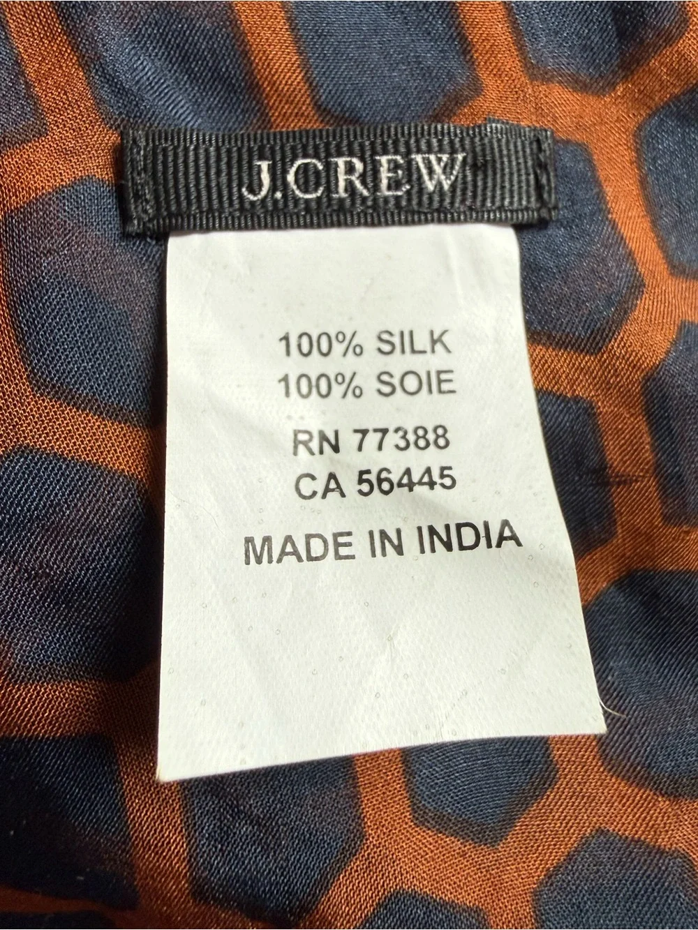 J. Crew 100% Silk Brown and Black Honeycomb Pattern Scarf